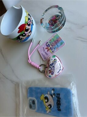 Powerpuff girls Pink Heart Keychain and Kids Accessories Set
